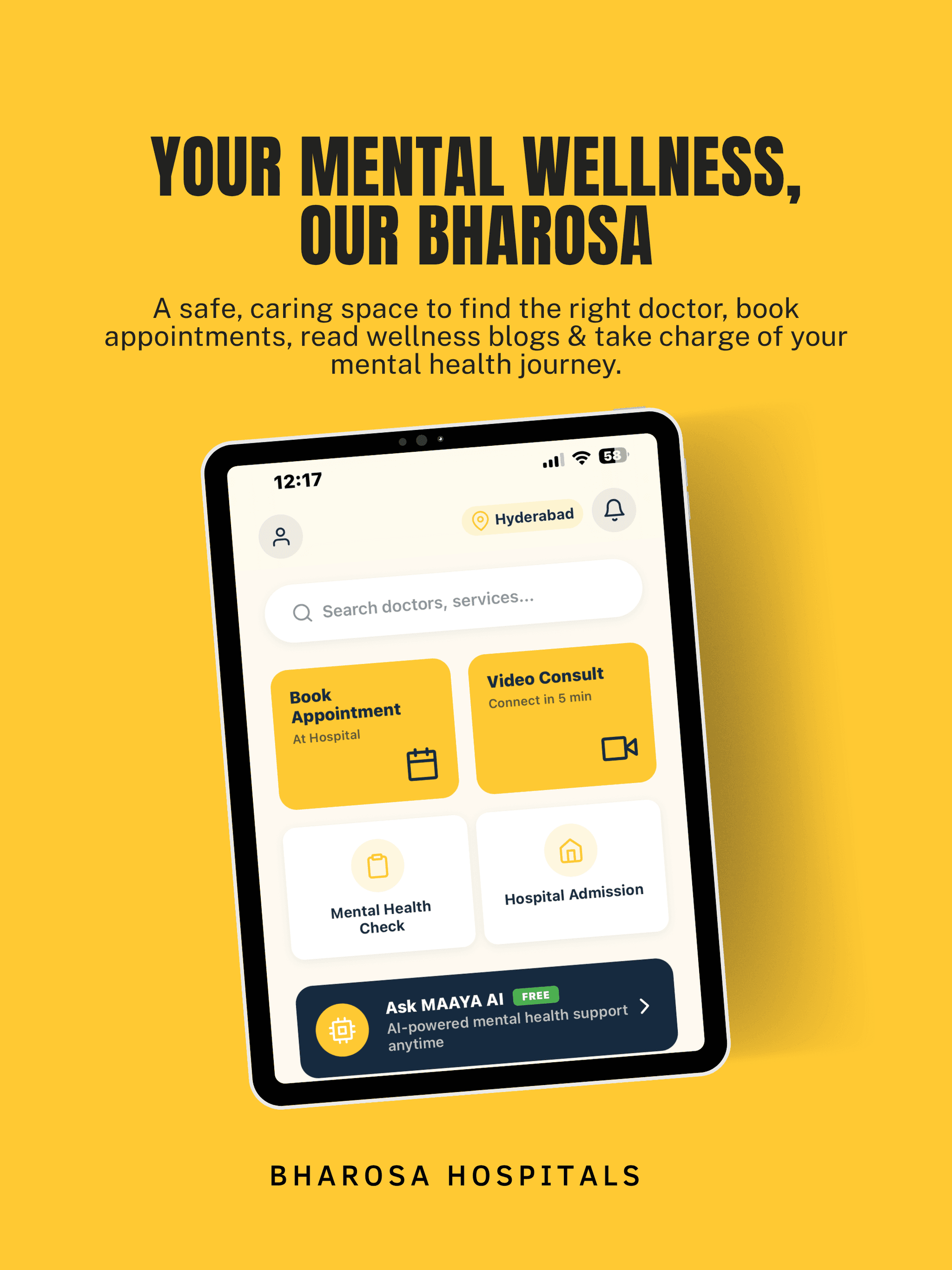 Bharosa Hospitals — Mental Health App tablet view 1
